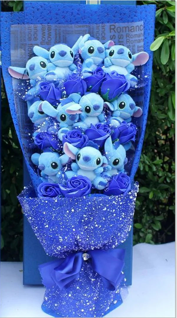 Disney Lilo Stitch Cartoon Flower Bouquet Plush Doll Kawaii Stitch Graduation Bouquet Toy Valentine Birtdhay Wedding Party Gift