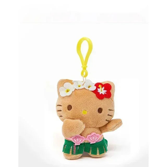 Sanrio Hawaii Series Hello Kitty Dark Skin Plush Stuffed Key Chain Cartoon Plush Doll Bikini Pineapple Pendant Cute Toy