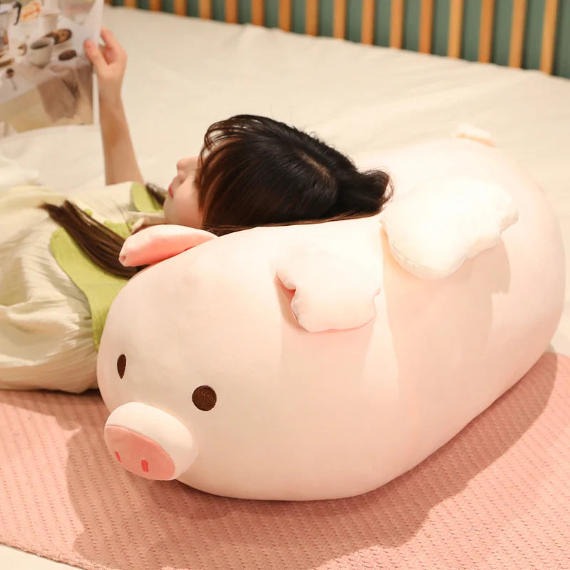 23-75CM Lovely Angel Pig Stuffed Doll  Lying Plush Piggy Toy Animal Soft Plushie Pillow Cushion Kids Baby Comforting Gift