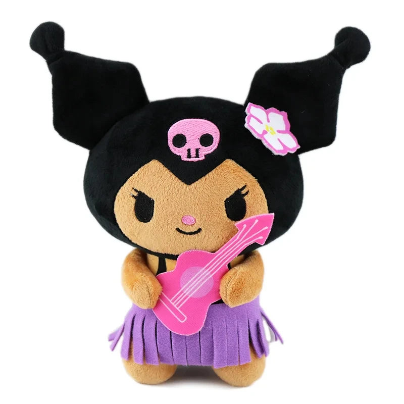 Kawaii Sanrio Plush Pendant Cartoon Hawaiian Black Skin Series Soft Pp Cotton Hello Kitty Plush Keychain Pendant for Girls Gifts