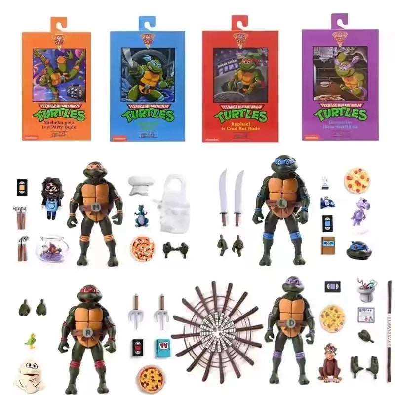 Hot 4pcs/set NECA Animated version Turtles Figures Pizza Club Turtles Anime Action Figure Model Figurine Toys Bookshelf Ornament