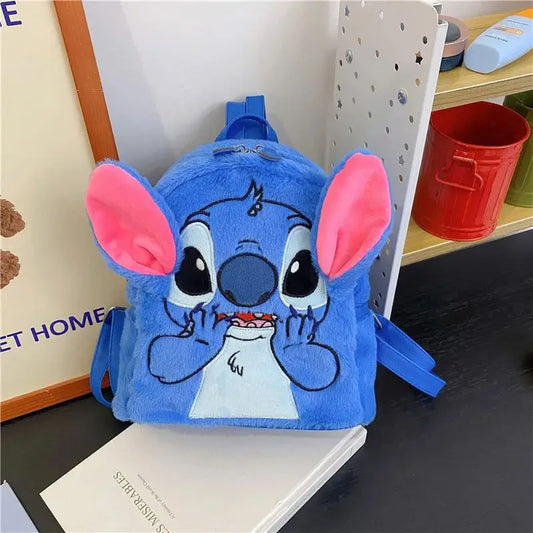 New Disney Plush Backpack Ins Japanese Blue Stitch Funny Cartoon Large-Capacity Student Backpack Kindergarten Bag Child Gift