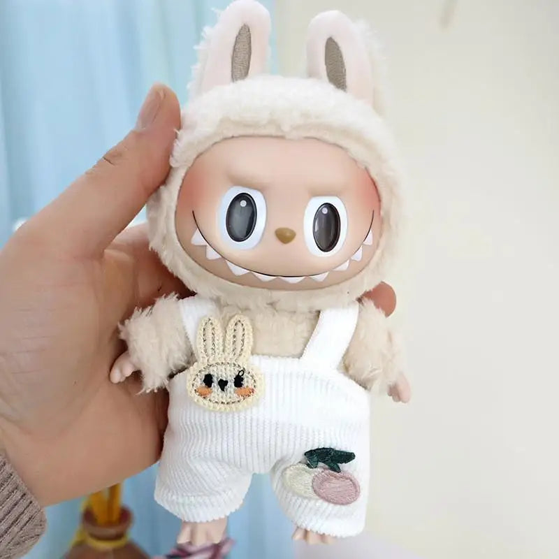 17cm Mini Plush Doll'S Clothes Outfit Accessories For Korea Kpop Exo Labubu Idol Dolls Corduroy overalls T-shirt Clothing Gift