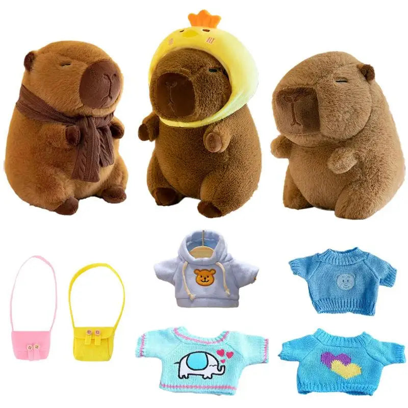 23cm Dress Up Capybara Plush Dolls With Clothes Accessories Stuffed Plush Animal Capybara Doll Cartoon Capybara Plush Figurine