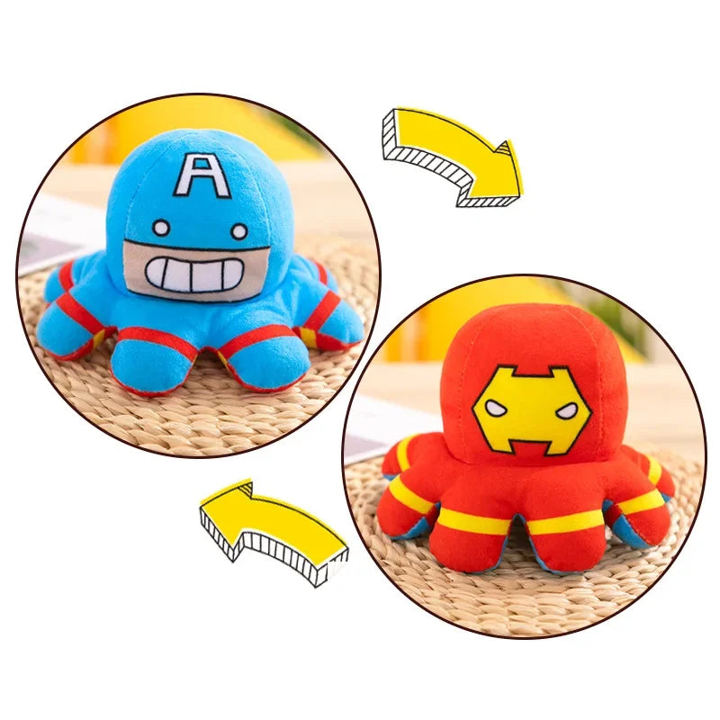 Marvel Plush Doll Avengers Spiderman Iron Man Captain America Hulk Thanos Octopus Plush Cartoon Toy That Can Be Flipped Kid Gif