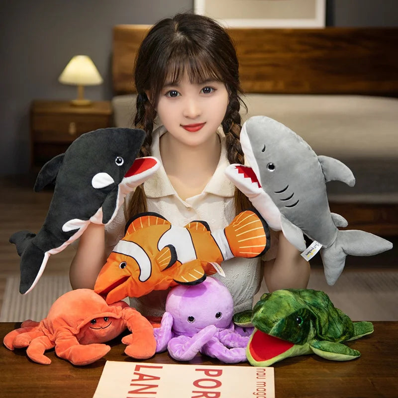 Stuffed Plush Animals Toys Hand Finger Story Puppet Kawaii Dolls Educational Toys Octopus Penguin Clown Fish Birthday Gift