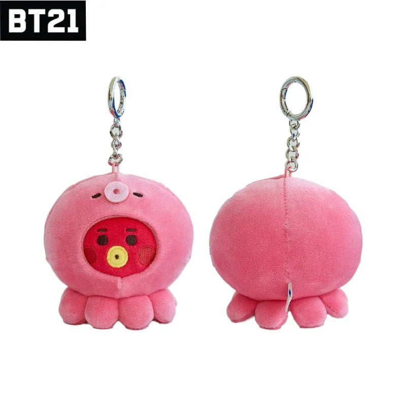 NEW 10CM BT21 Popular Anime Kawaii Cooky Tata Rj Mini Plush Keychain Pendant Ocean Friends Plush Doll Bag Pendant Ornament Gift