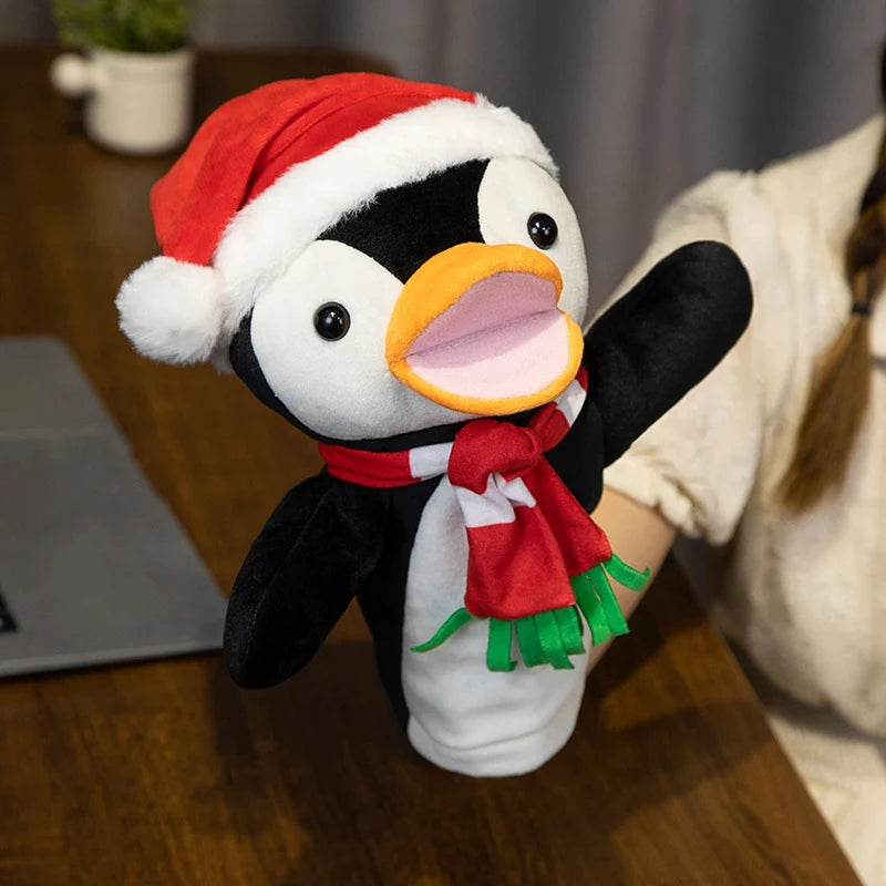 Cute Christmas Hand Puppets Cartoon Plush Toy Santa Claus Elk Snowman Penguin Telling Story Early Education Toy