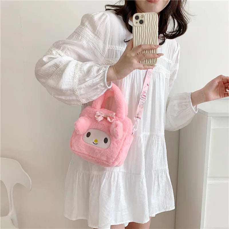 Sanrio Plush Bag Kawaii Kuromi Cinnamoroll Melody Cartoon Anime Handbag Crossbody Cosmetic Travel Storage Bags Women Girls Gifts