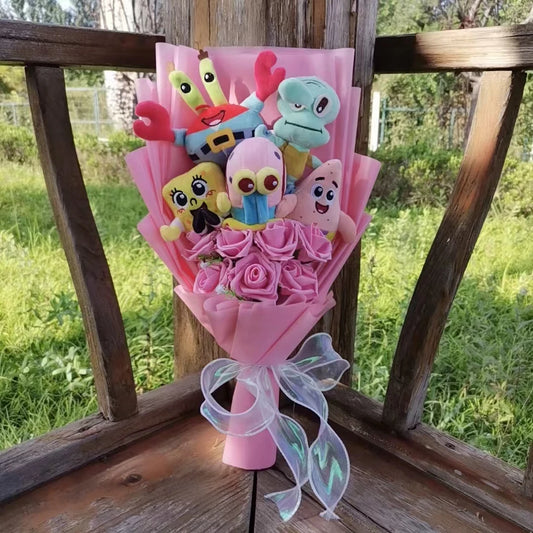 Anime Spongebob Squarepants Patrick Star Squidward Eugene H. Krabs  Plush Bouquet Christmas and Valentine's Day Gifts