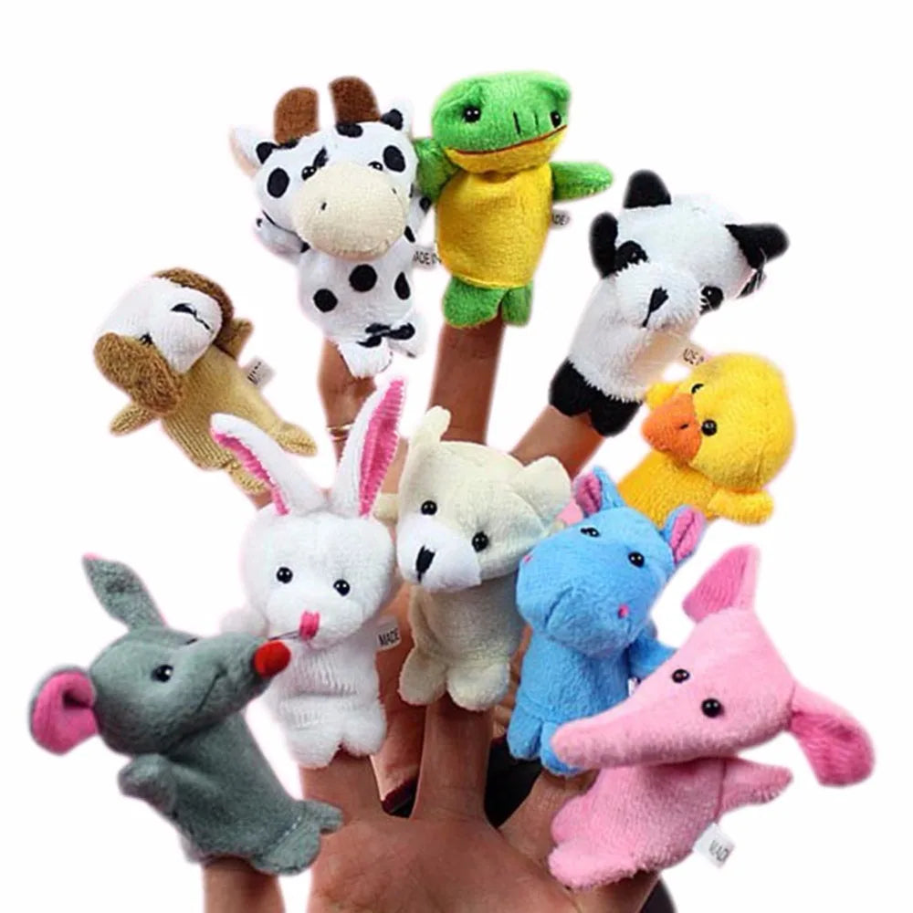 10pcs Cartoon Biological Animal Finger Puppet Storytelling Hand Puppet Plush Toys Baby Favor Dolls Funny Kids Christmas Gift