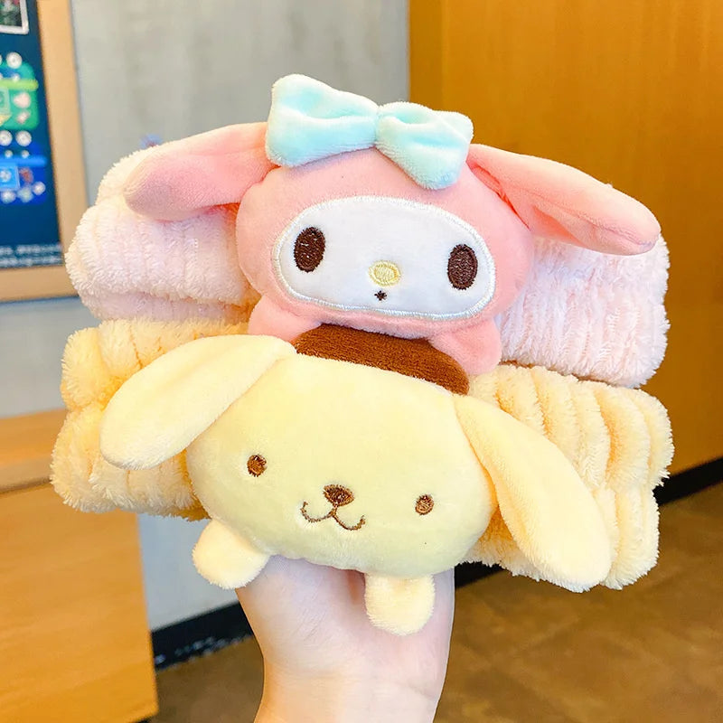 Sanrio Kuromi Melody Plush Doll Face Wash Makeup Hairband Kawaii Cinnamoroll Sweet Non Slip Elastic Hair Accessories