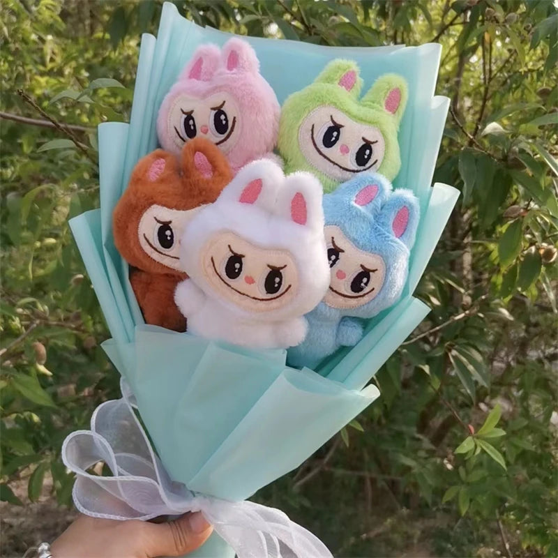 New Labubu The Monsters Box Plush Bouquet  Doll Toy With Sunflower Artificial Flower Bouquet Cartoon Valentine's Day Gifts