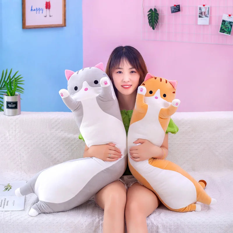 70cm Plushier Long Cat Cute Plush Toy Men and Women Models Sleeping Big Stuffed Animal Patung Dolls Pillow Children's Toys Gifts