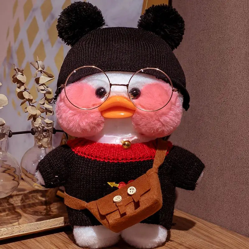 30cm Cute Cafe White Duck Stuffed Plush Animals Toy Wear Glasses And Clothes Soft Doll Girl Birthday Creative Gift For Children