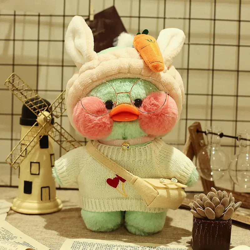 30cm Cute Cafe Green Duck Stuffed Plush Animals Toy Wear Glasses And Clothes Soft Doll Girl Birthday Creative Gift For Children