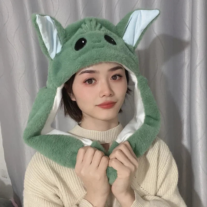 Disney Yoda Plush Ear Moving Jumping Rabbit Hat  Winter Funny Kawaii Ears Moving Bunny Hat Cosplay Birthday Party Cap Gifts