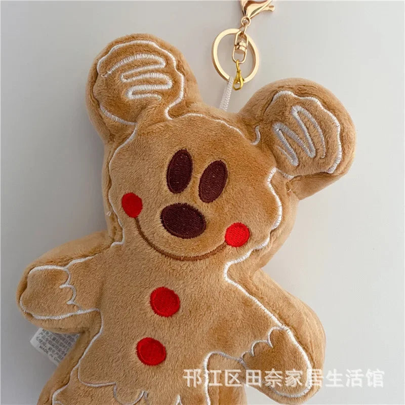 Disney Gingerbread Man Plushies Cute Stuffed Biscuit Mickey Minnie Plush Toy Bag Pendant Throw Pillow Sofa Home Decor Xmas Gifts