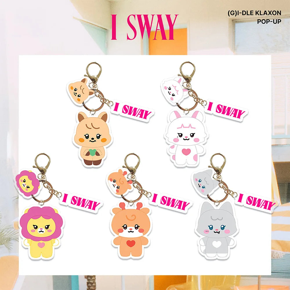 Kpop (G)I-DLE Album I SWAY KLAXON Cartoon Plush Doll Keychian Soyeon Miyeon Minnie Peripheral Bag Pendant Tabletop Ornament