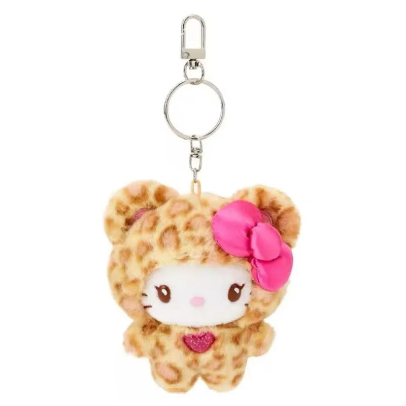 New Sanrio Character Peripheral Leopard Print Bear Series Cute Hello Kitty Plush Pendants Kawaii Bag Decoration Children'S Xmas