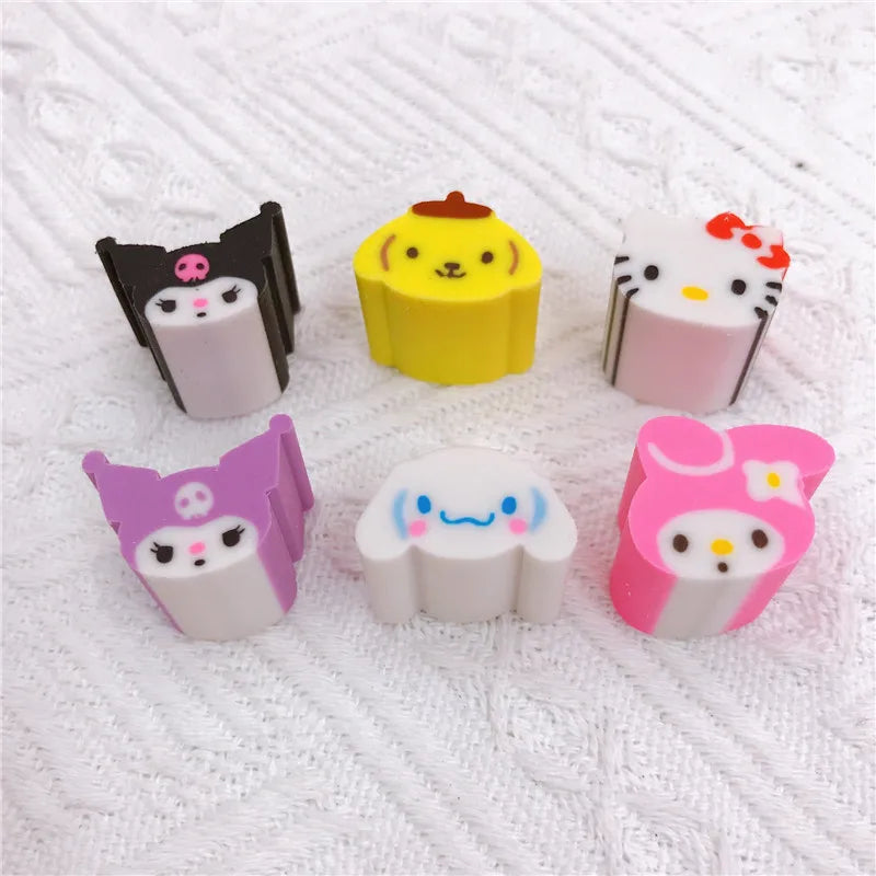 6/36Pcs Sanrio Hello Kitty Melody Kuromi Cinnamoroll Pompompurie Eraser Anime Student Stationery Erasers School Supplies Gift