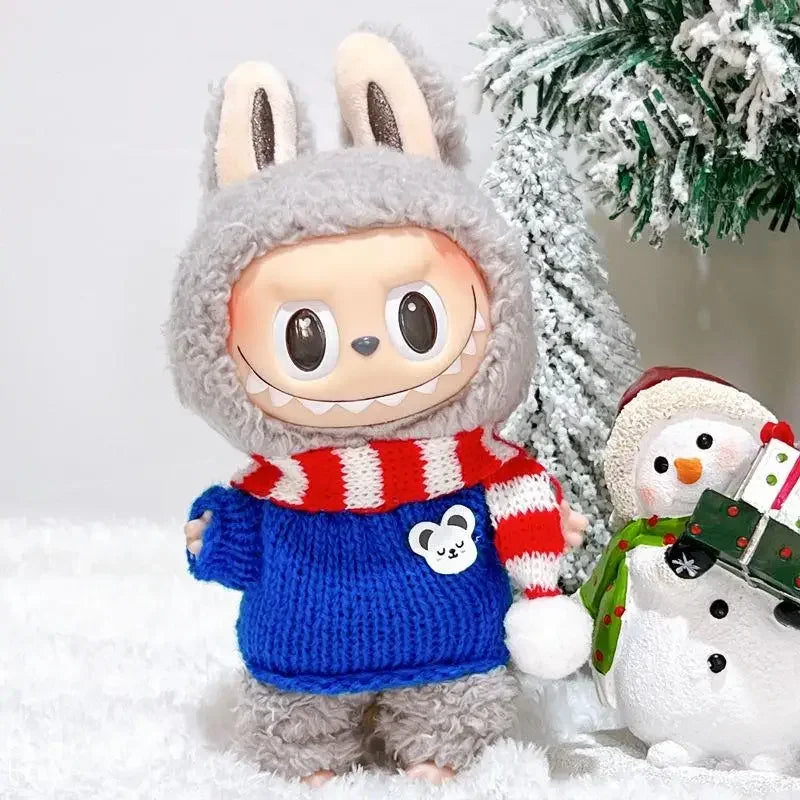 17cm Mini Plush Doll'S Clothes Outfit Accessories For Labubu Idol V1 V2 Christmas winter dress up sweater scarf Clothing Gift