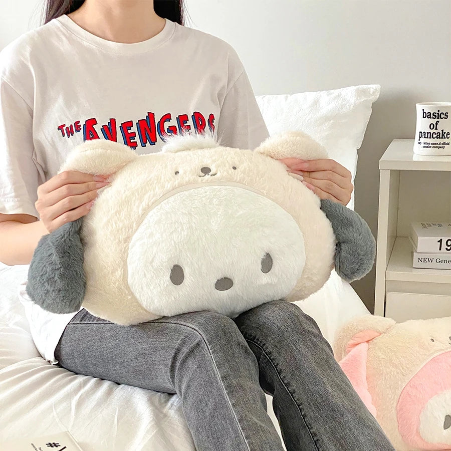 Sanrio My Melody Pochacco Turn Into White Bear Plush Toy Comfortable Stuffed Anime Pillow Blanket Back Cushion Xmas Gifts