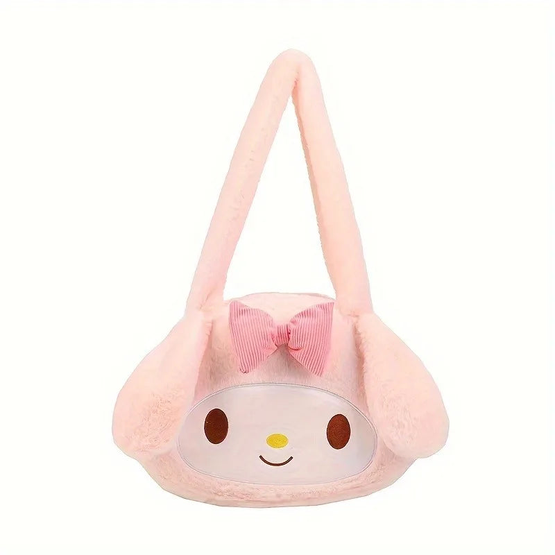 Girls Large capacity Cartoon Anime Cozy Fluffy Tote Bag, Kuromi Plush Tote & Shoulder Bag, Cinnamoroll Melody Faux Fur Handbag