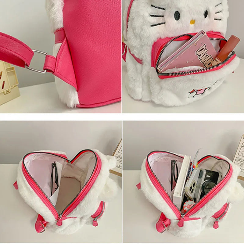 Yk2 Sanrio Hello Kitty Plush Backpack Kuromi Pom Pom Purin Plush Bag Anime Fashion Women High Quality Bag Schoolbag Girl Gift