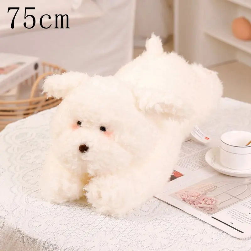 Kawaii Fluffy Hair West Highland Dog White Terrier Plushie Soft Puppy Plush Toy Stuffed Lifelike Animal Appease Doll Pillow