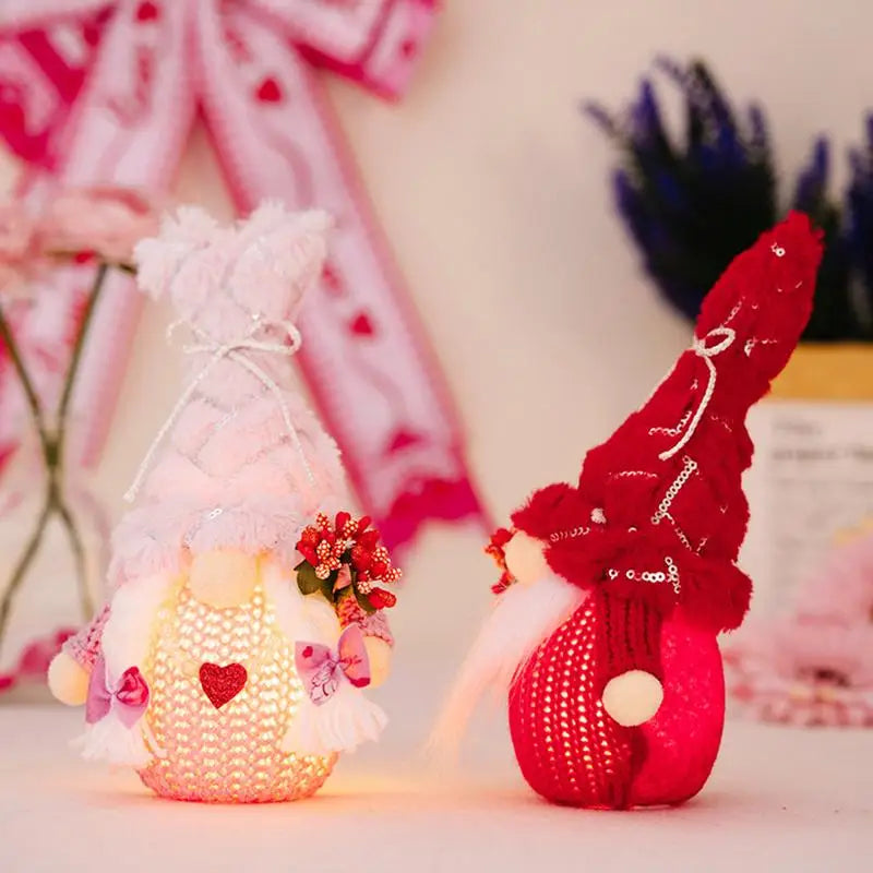 Valentine Gnomes Plush Dwarf Ornaments Valentine Gnomes Plush Decoration For Table LED Lighted Gnomes Ornaments For Her Him