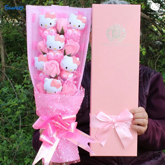 Sanrio Hello Kitty Bouquet Plush Doll Kawaii Soap Flower Valentine's Day Gift - Plushy Mart