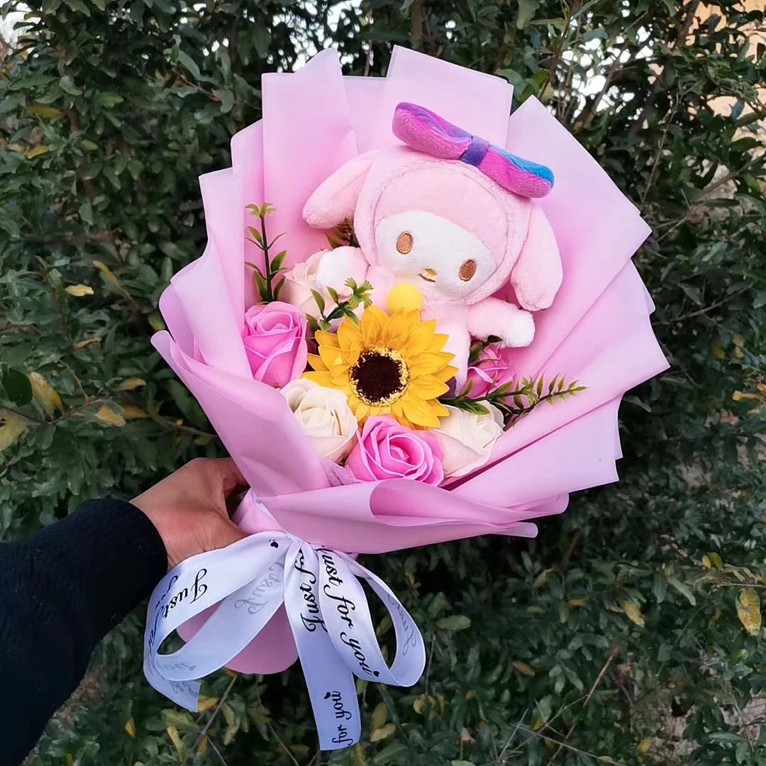 Hello Kitty Plush Bouquet Anime My Melody Kuromi Plush Toy Cinnamoroll Rose Sunflower Flower Valentine's Day Birthday Gifts