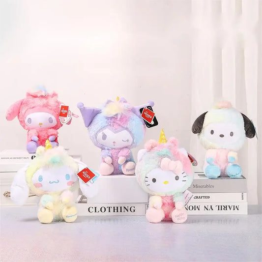 23cm Kawaii Sanrio Hello Kitty Kuromi Melody Cinnamoroll Pochacco Stuffed Toys Plushier Soft Throw Plush Dolls Valentines Gift