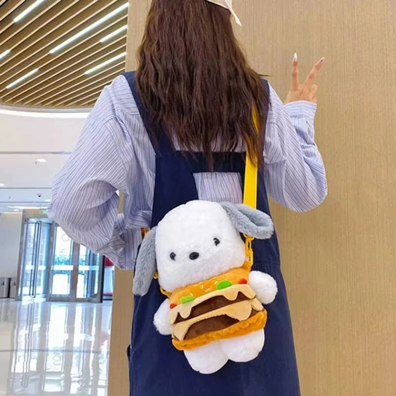 New Hot Kawaii Pochacco Hamburger Plush Doll Bag Clothes Crossbody Bag Toys Anime Cartoon Toys For Cute Dolls Christmas Gift