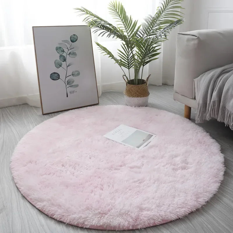 VIKAMA Cute Round Soft Shaggy Dirty Resistant Rug Modern Kids Bedroom Round Rug Plush Baby Room Shaggy Round Carpet