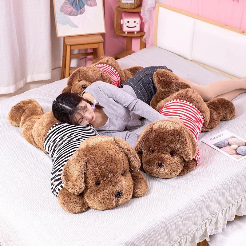 Giant 120CM Plush Toy Big Sleeping Dog Stuffed Striped T-shirt Puppy Dog Soft Animal Toy Soft Pillow Baby Girls Birthday Gift