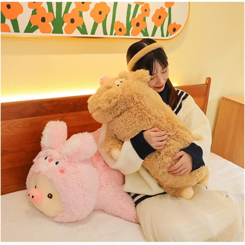 Cute Animal Pig Plush Toys Soft Stuffed Pig Cartoon Turn Into Dinosaur Rabbit Doll Sofs Home Decor Sleeping Pillow Birthday Gift