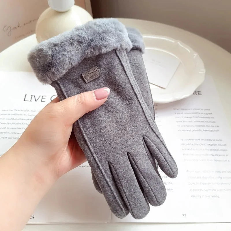 Women Winter Thick Plush Gloves Fashion Warm Suede Outdoor Guantes Lady Touchscreen Driving Gloves Sports Cycling Mittens