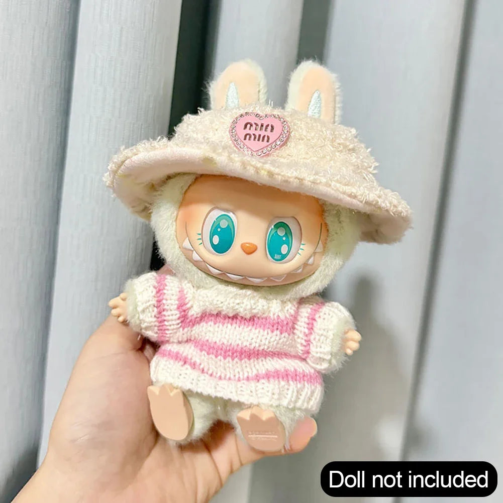 Mini Doll'S Clothes Outfit Accessories For Korea Labubu V1 V2 Idol sitting party pink and white striped sweater cup Clothing