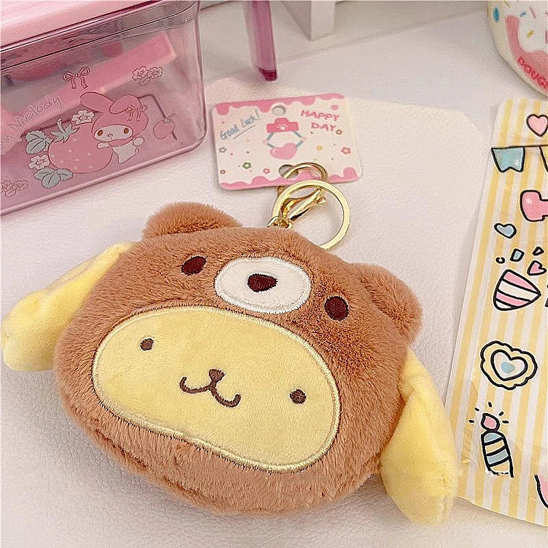 Sanrio Kuromi Plush Keychain Wallet Melody Cinnamoroll Plushies Coin Purse Earphone Organizer Bag Pendant Key Ring Girls Gifts