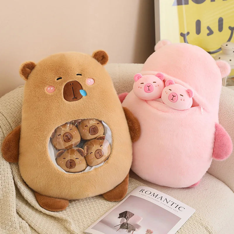 New Capybara Plush Pudding Bag Candy Bag Mini Balls Capybara Pink Dolls Animals Plush Pillow Sofa Cushion Birthday Gift for Kids