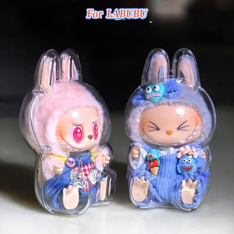 For Labubu V1 V2 Protective Acrylic Case shell Transparent Portable Cable Organizer Box Thickened Doll Bag Keychain Bags