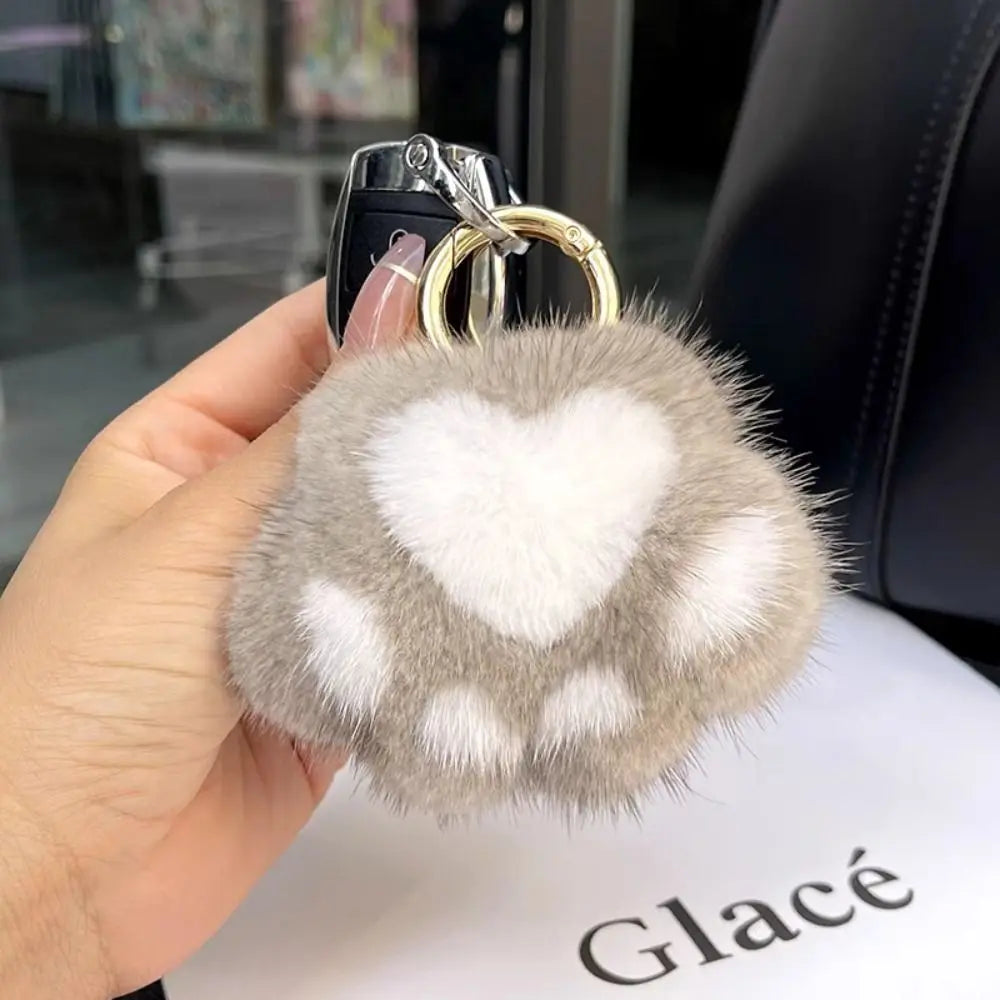 Cat Paw Pendant Keychain Kawaii Soft Faux Fur Keychain Kid Gift Stuffed Toy Plush Toy Key Ring Backpack Car Key Pendant