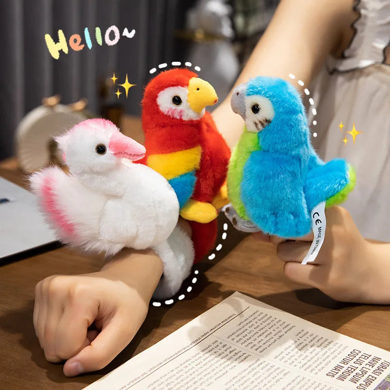 20CM Cute Parrot Flamingo Animal Slap Snap Wrap Wrist Bracelet Plush Bird Hand Ring Toys Funny Gifts