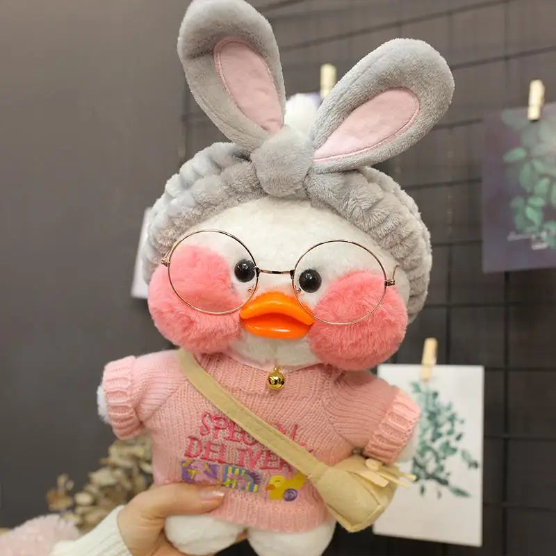 30cm Cute Cafe White Duck Stuffed Plush Animals Toy Wear Glasses And Clothes Soft Doll Girl Birthday Creative Gift For Children