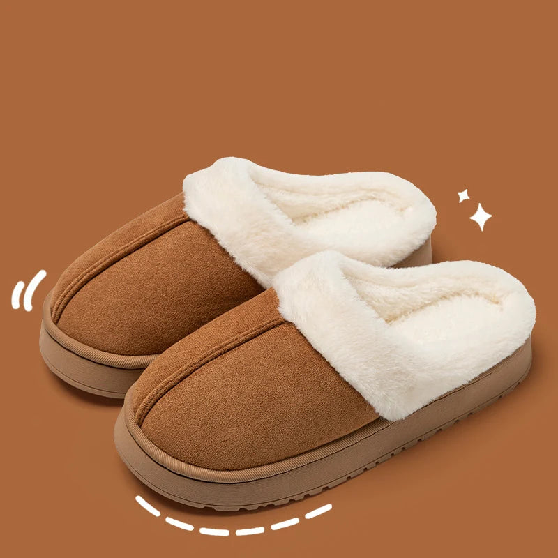 Winter Warm Flat Fur Slippers Women Faux Suede Fluffy Furry Home Slides Couples Comfort Non Slip Indoor Floor Cotton Shoes