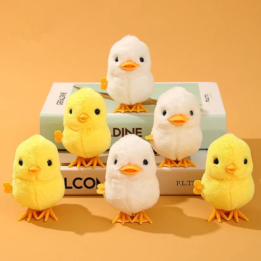 Kawaii Yellow Jumping Chicken Plush Toys Moveable Chain Winding Soft Dolls Simulation Anime Plushie children's Christmas Gift