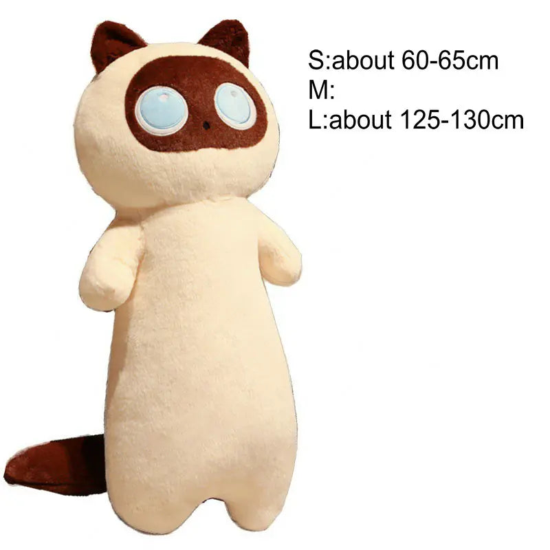 Kawaii Long Kitten Plush Toy Oblong Orange Black Siamese Cat Nap Sleep Throw Pillow for Kids School Home Bed Decor Hug Cushion