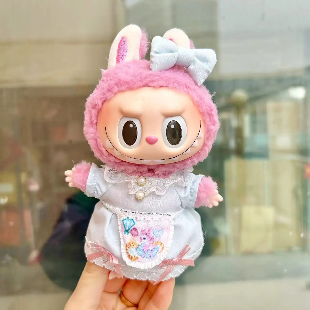 New 17cm Pendant Cute Labubu Doll Clothes Fashion Dress Headgear Stuffed Accessories Cos Anime Plush Cartoon Decor Birthday Toys